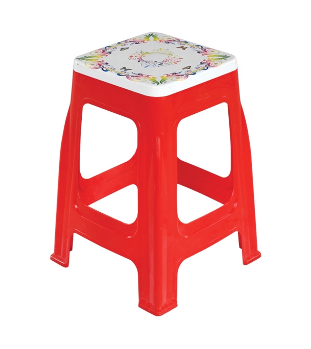 red plastic stool