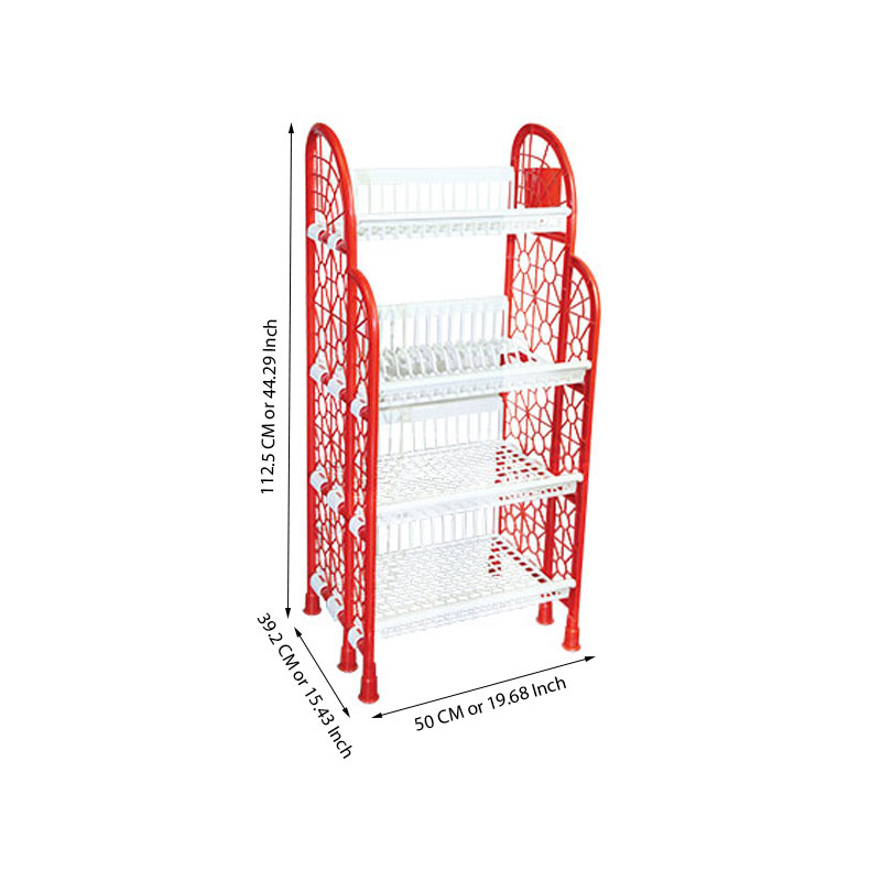 Queen Kitchen Rack 4 Step Red & White TEL