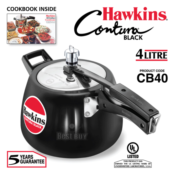HAWKINS PRESSURE COOKER4L BLACK-CB40-IMP