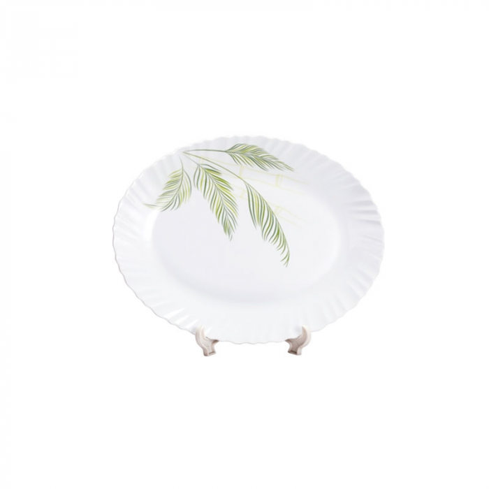 13.5" Crazy Oval Dish-Green Leaf